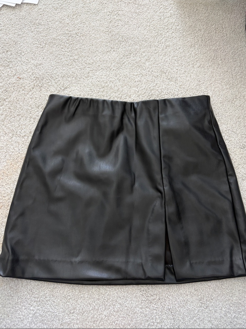 H&M Black Faux Leather Mini Skirt with Front Slit